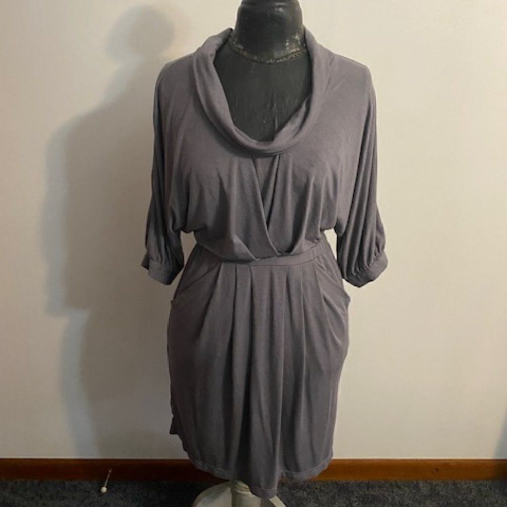 BCBG Max Azria Gray Cowl Neck Pleats, Pocket, Dolman sleeves, size Small
